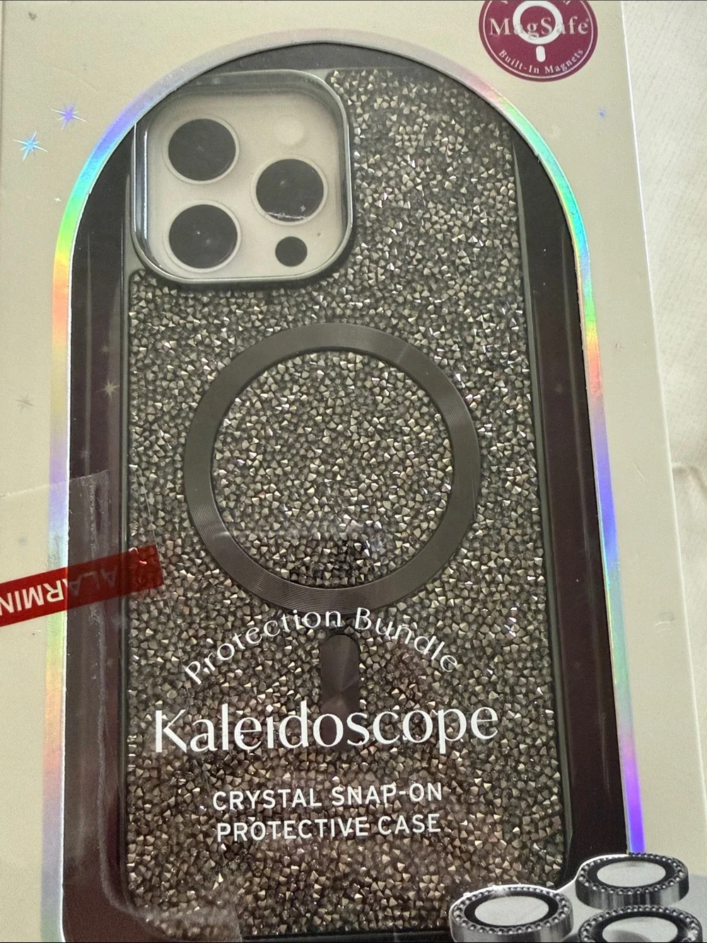 Crystal Snap-On Protective Case for iPhone 16 Pro Max - Black  silver Glitter